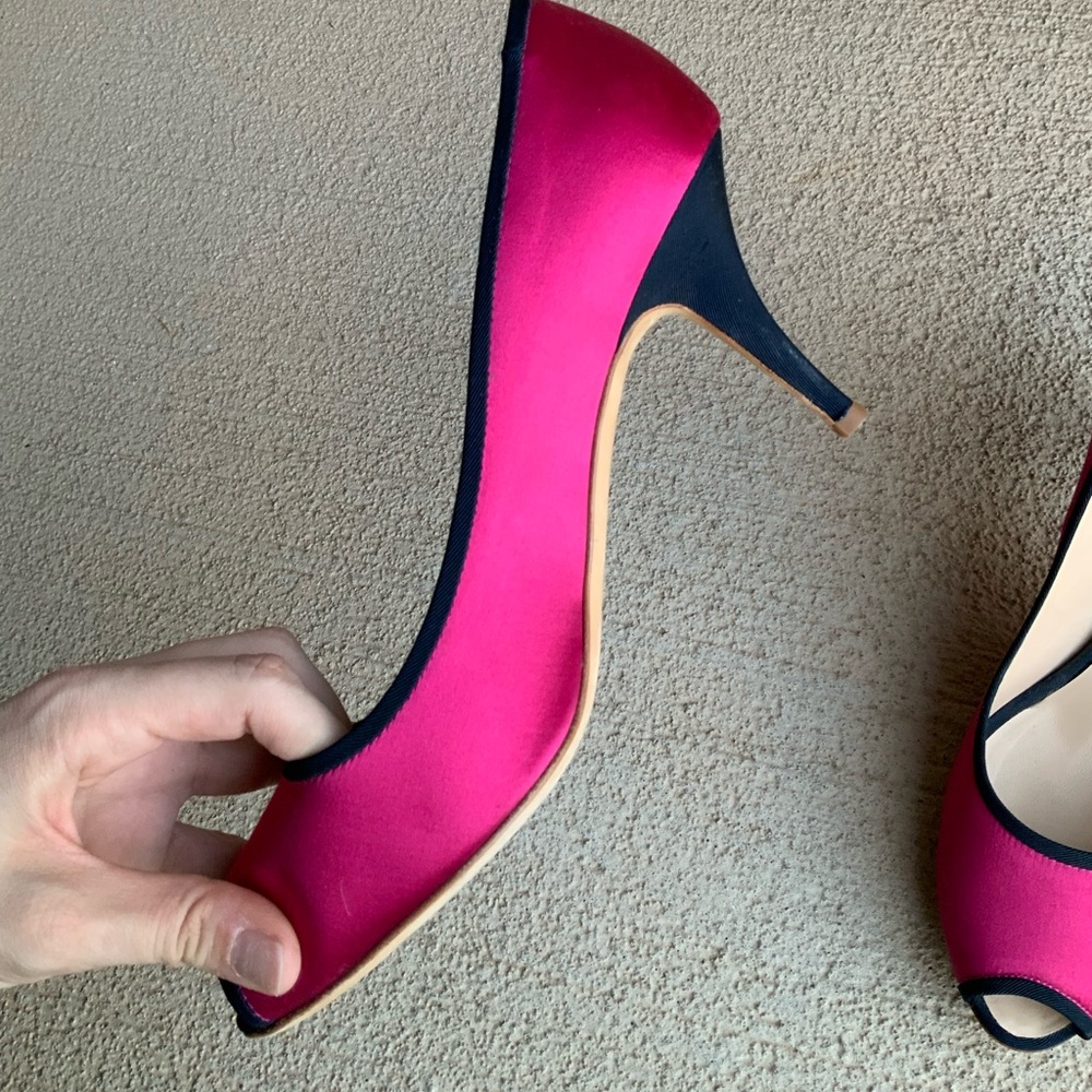 GIUSEPPE ZANOTTI Pink Black Satin Women's Peep Toe Pumps Heels Size 10 - Picture 10 of 15